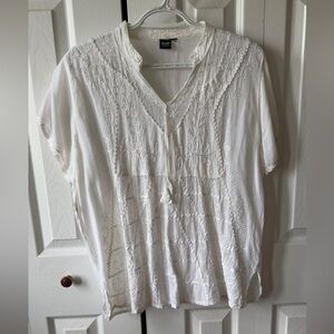 Stylo Canada White Embroidered Boho Peasant Top Blouse Women Size Medium Summer